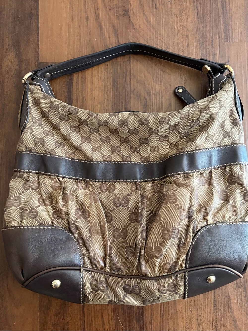 AUTHENTIC Gucci Jackie Large Vintage Brown Monogram Canvas Shoulder Bag